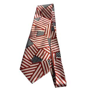 VTG Indian Head American Flag Silk Tie Patriotic Red Blue Mens Novelty Formal US